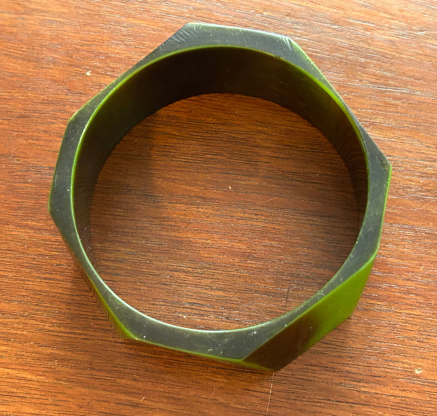 Vintage Bakelite Green Black Chunky Bangle Geometric Angular