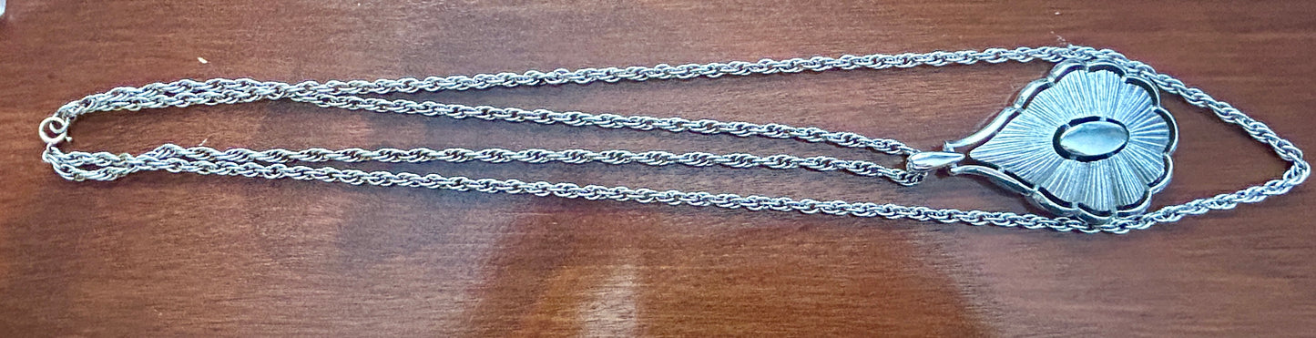 Vintage Crown Trifari Signed Silver Tone Double Strand Chain Pendant Necklace