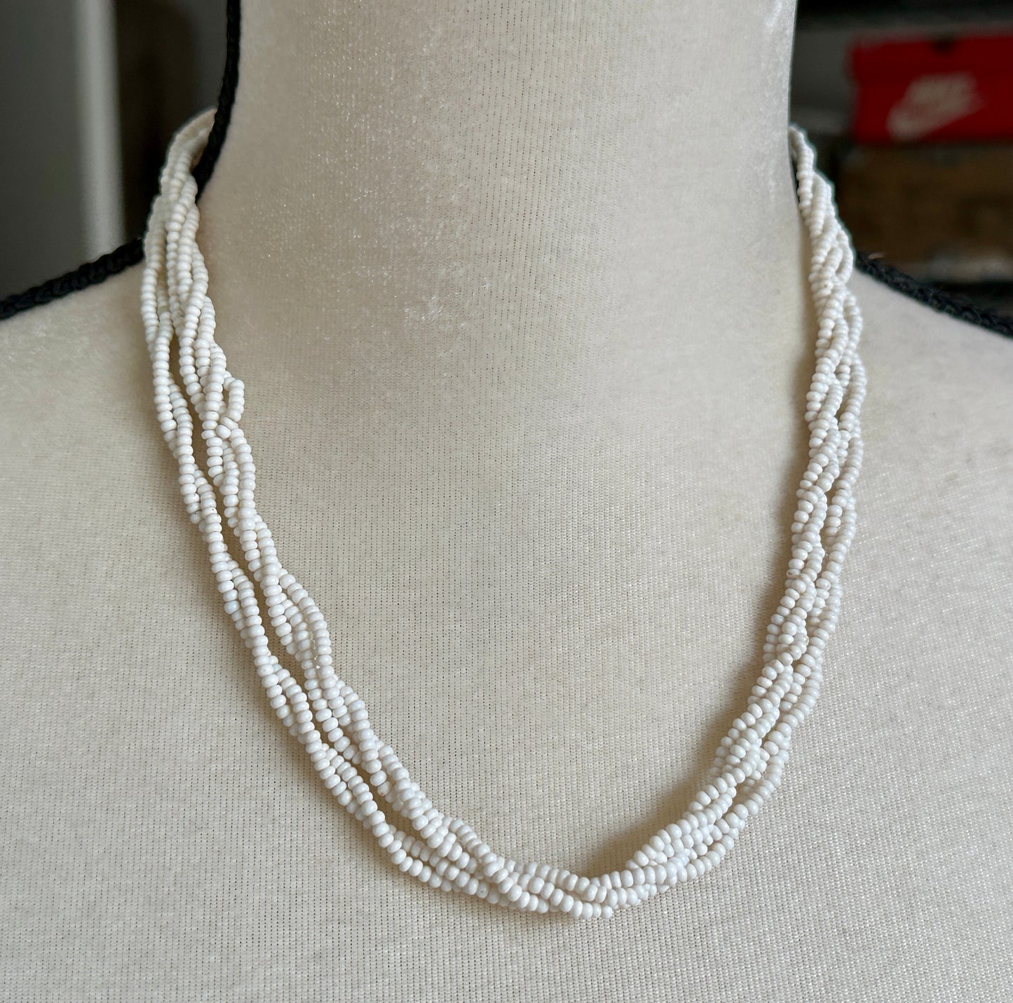 Vintage White Seed Bead Twist Chain Multistrand Necklace 19.5" Long