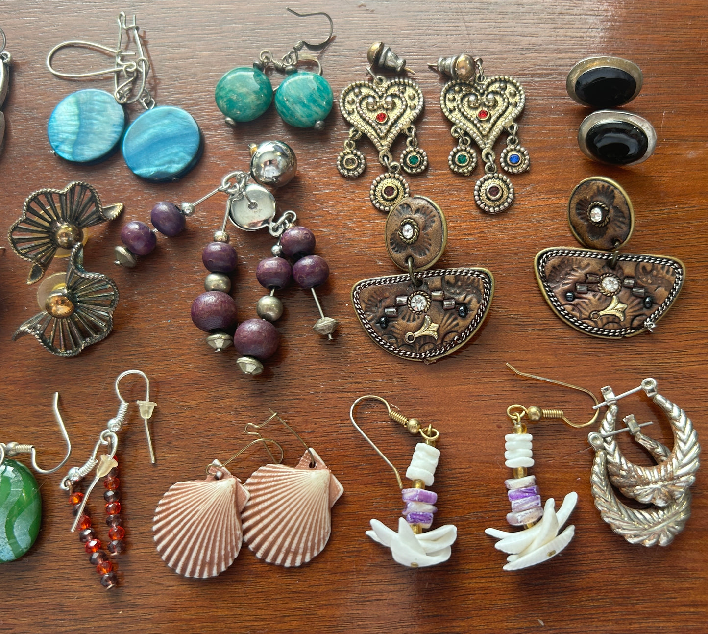 Vintage to Now Lot of Pierced Boho Earrings Wood Shell Hammered Bead Dangly