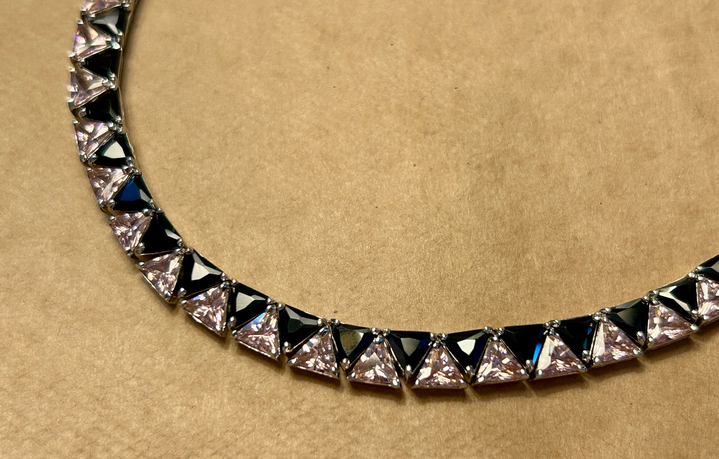 Sterling Silver Trillion Cut Black & Pink Tennis Bracelet