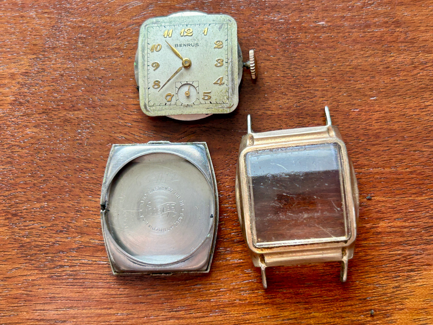 Vintage Benrus 10k Rolled Gold Wristwatch Case Movement Only 17j Model BA 2