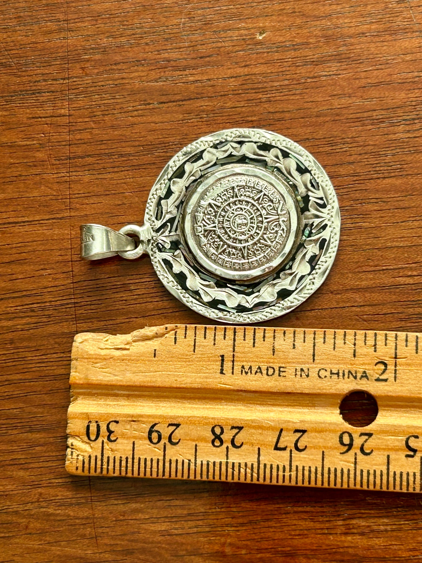 Vintage Sterling Silver 925 Mayan Calendar Round Large Necklace Pendant