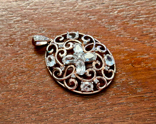 14k Yellow Gold over Sterling Silver 925 CZ Filigree Oval Necklace Pendant