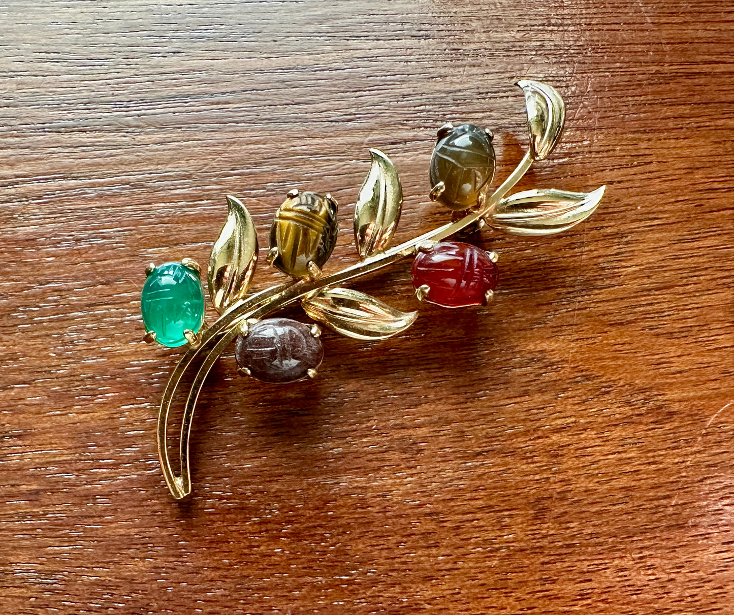 Vintage 1/20 12k Yellow Gold Filled Scarabh Gemstone Brooch Pin