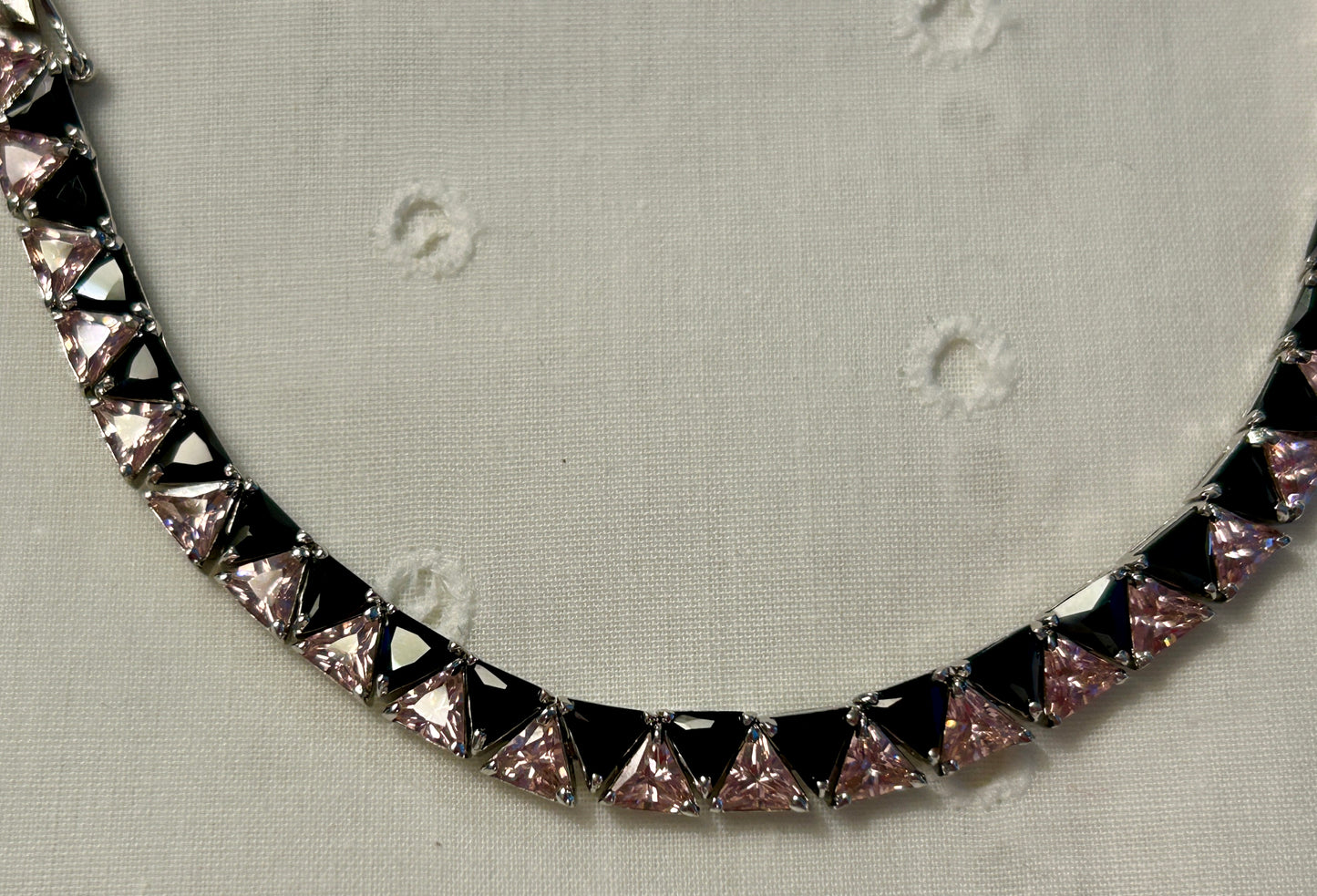 Sterling Silver Trillion Cut Black & Pink Tennis Bracelet