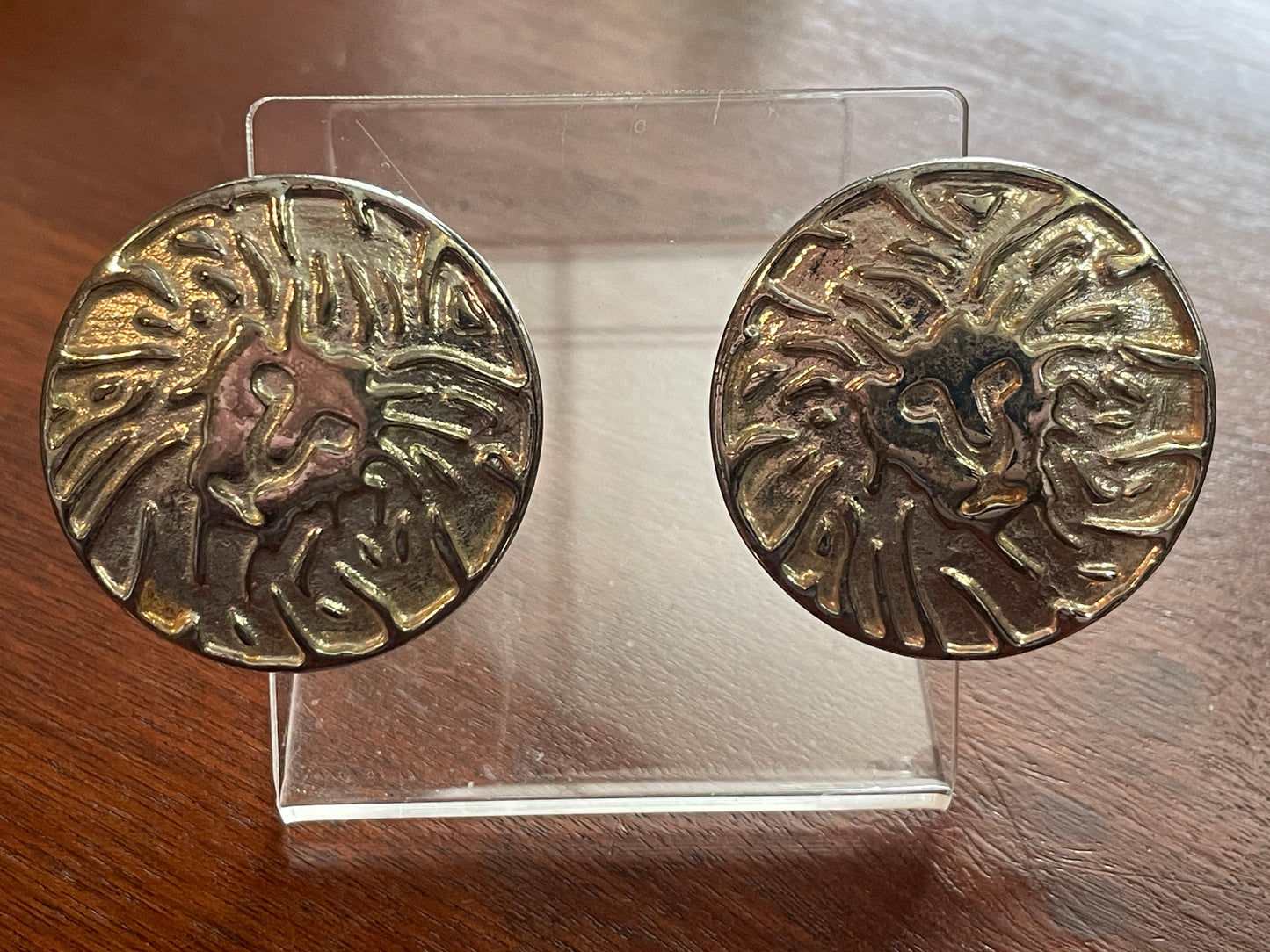 Vintage Silver Tone Anne Klein Iconic Lions Head Clip On Earrings Round