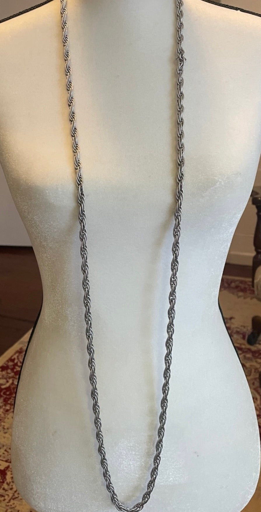 Vintage Monet Chunky Silvertone Opera Length Extra Long Necklace