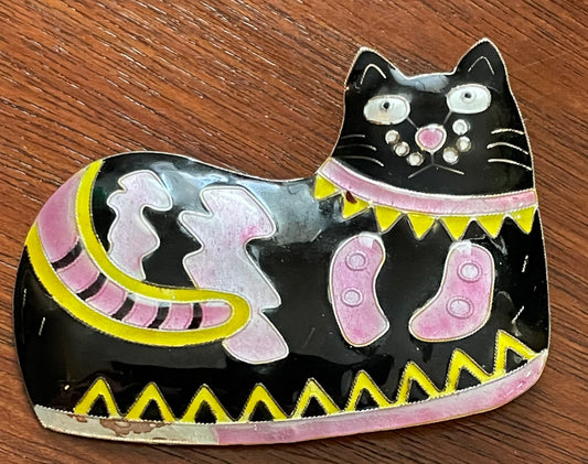 Vintage Metal Enamel Cat Kitty Colorful Brooch Pin