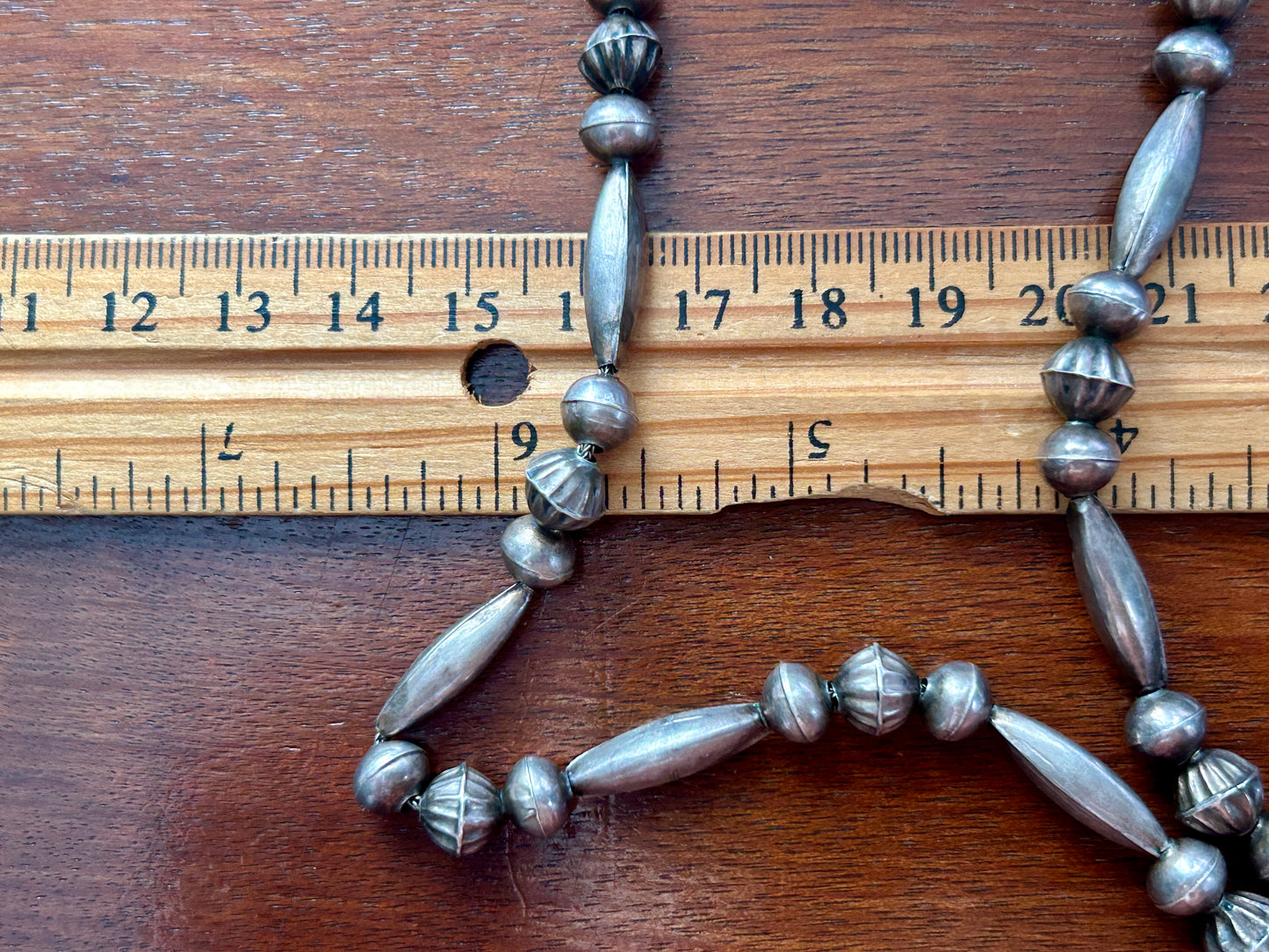 Silver Old Pawn Navajo Hollow Bead Necklace