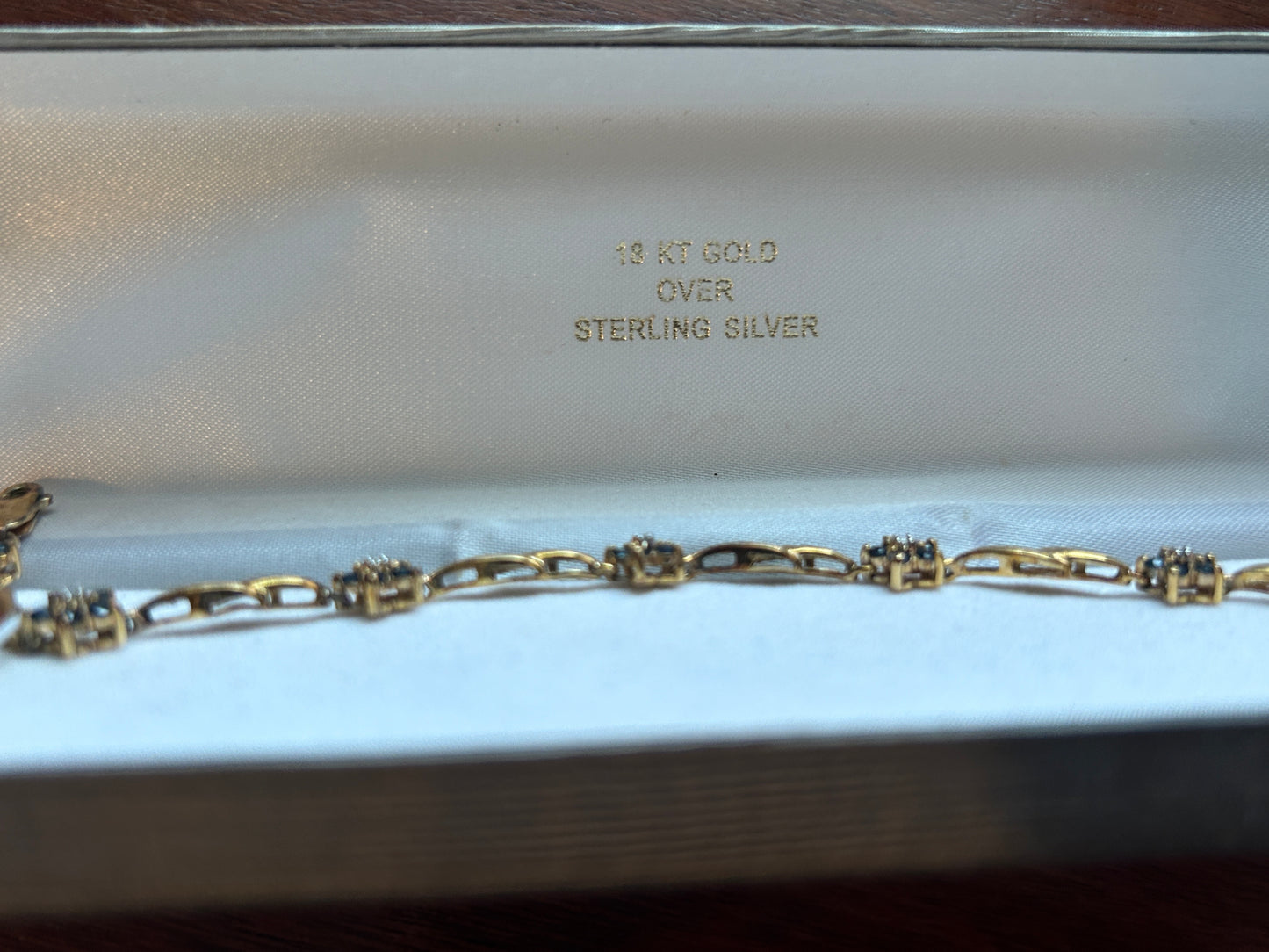 18k Yellow Gold over Sterling Silver 925 Sapphire Diamond Flower Tennis Bracelet