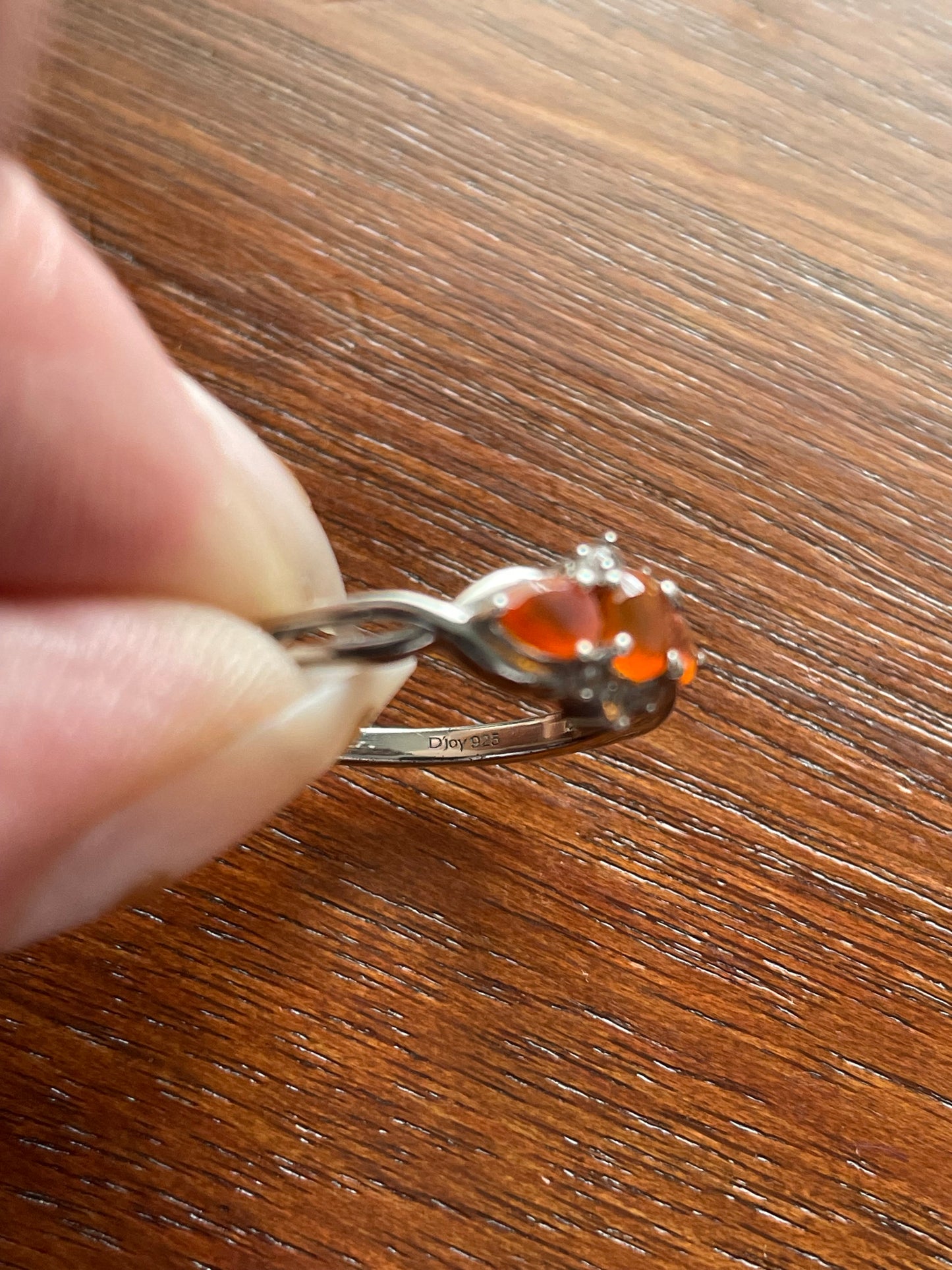 Vintage Sterling Silver 925 & Orange 3 Stone Ring Band Sz 7 DJoy