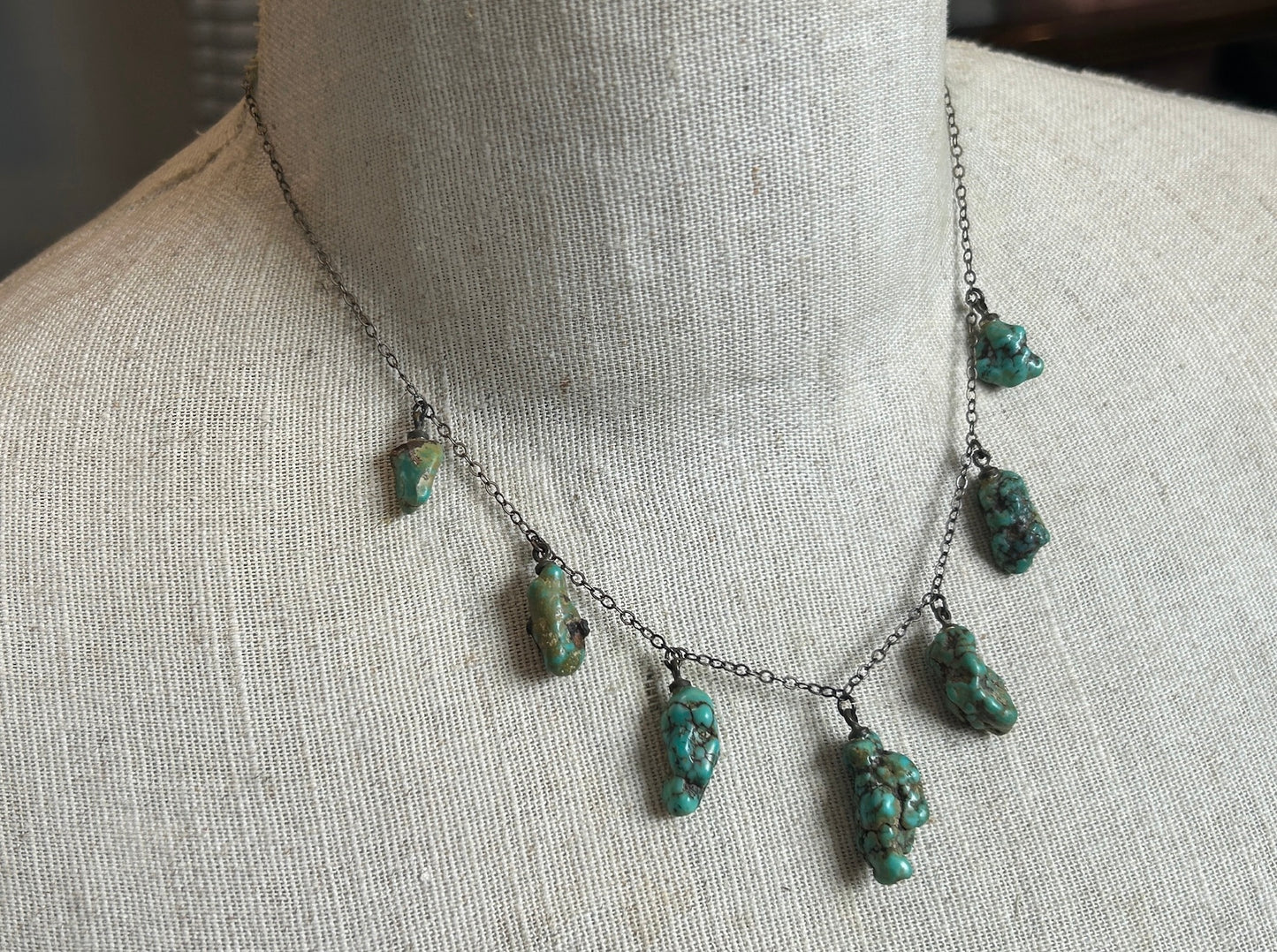 Sterling Silver 925 Turquoise Nugget Chain Link Necklace