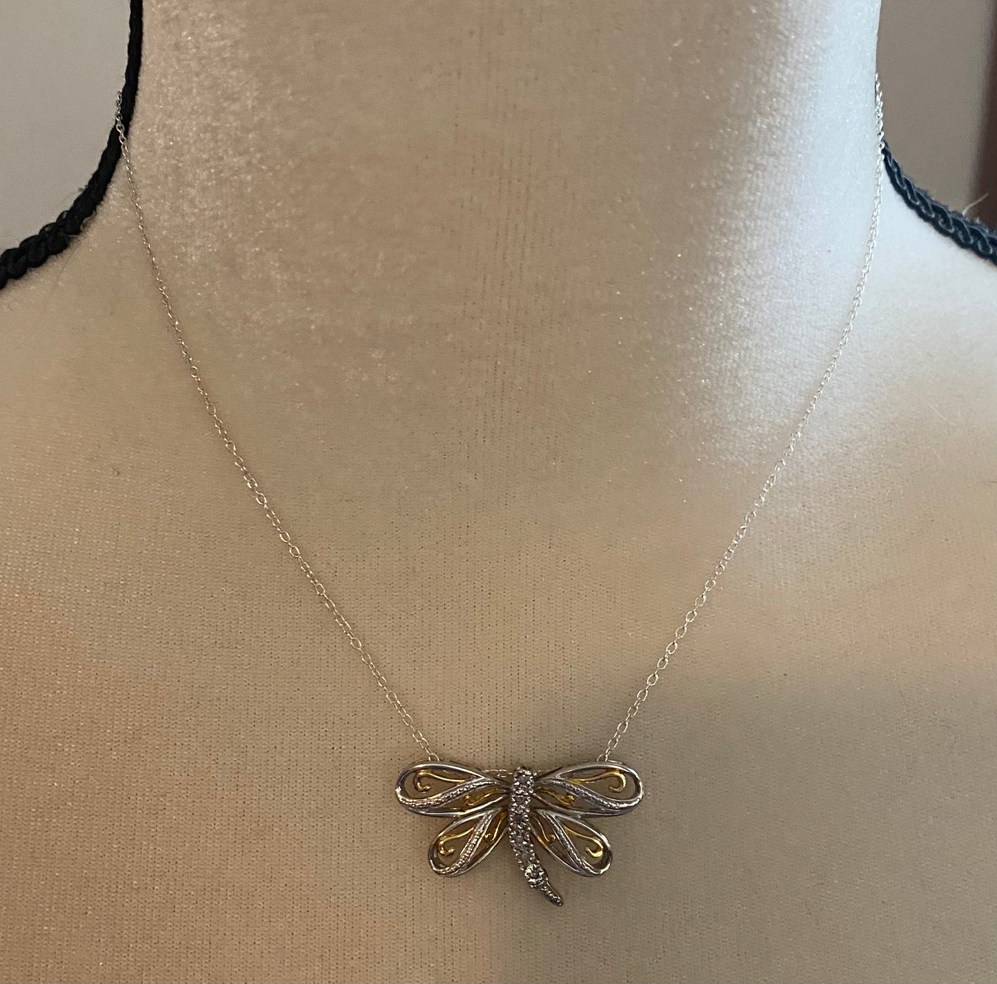 Sterling Silver 925 Gold Plate Diamond Butterfly Slide Pendant Necklace Chain