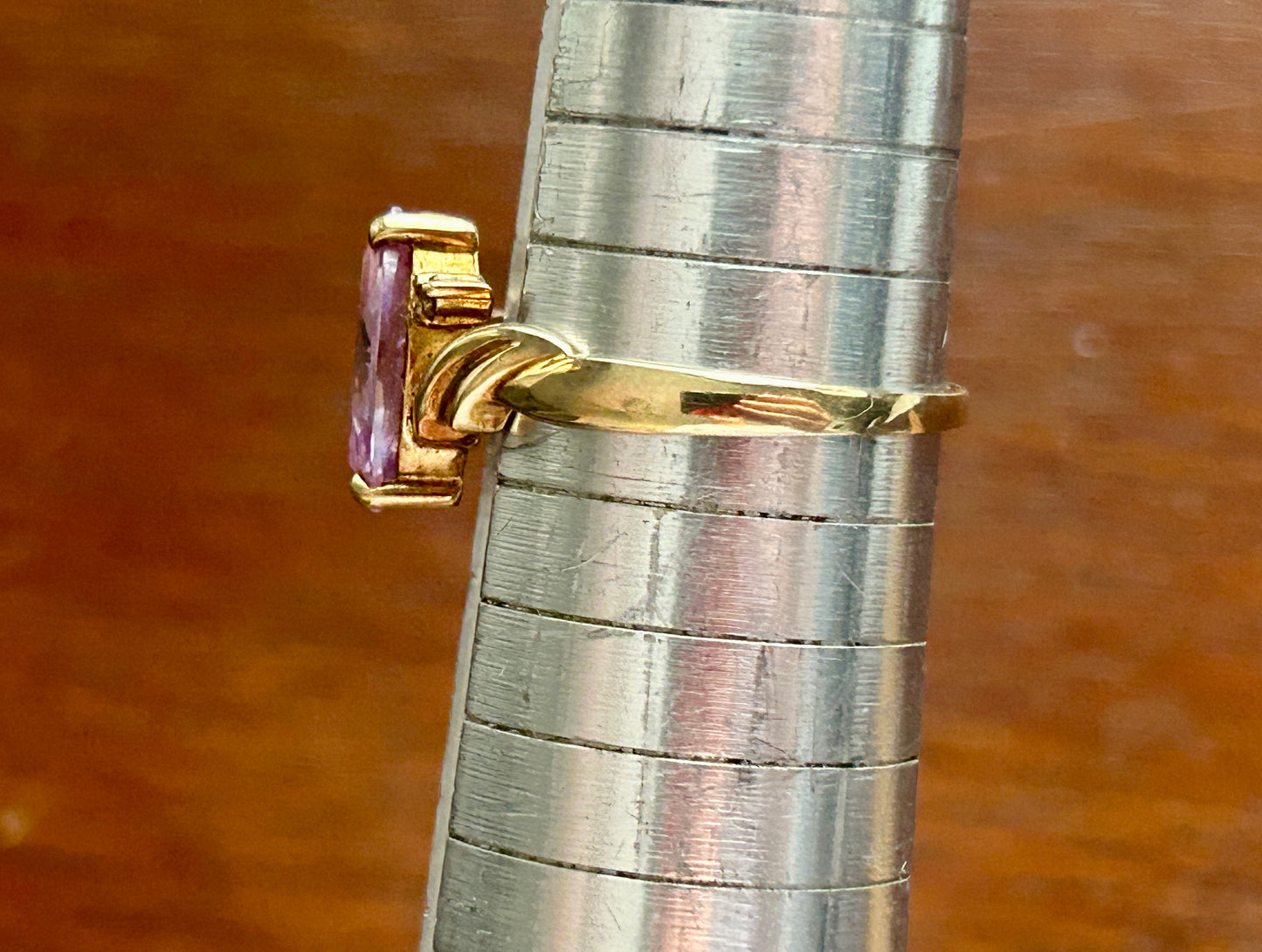 10k Yellow Gold Marquise Amethyst Diamond Accent Ring Sz 8.75