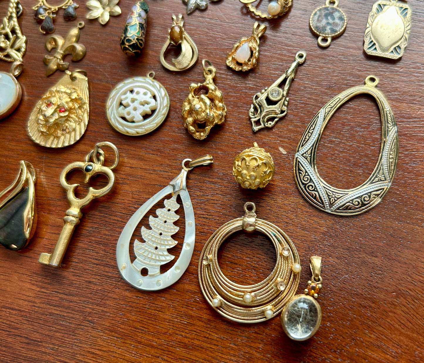 Vintage to Now Charm Pendant Lot Skeleton Key Cloissone MOP Crystal Thermoset