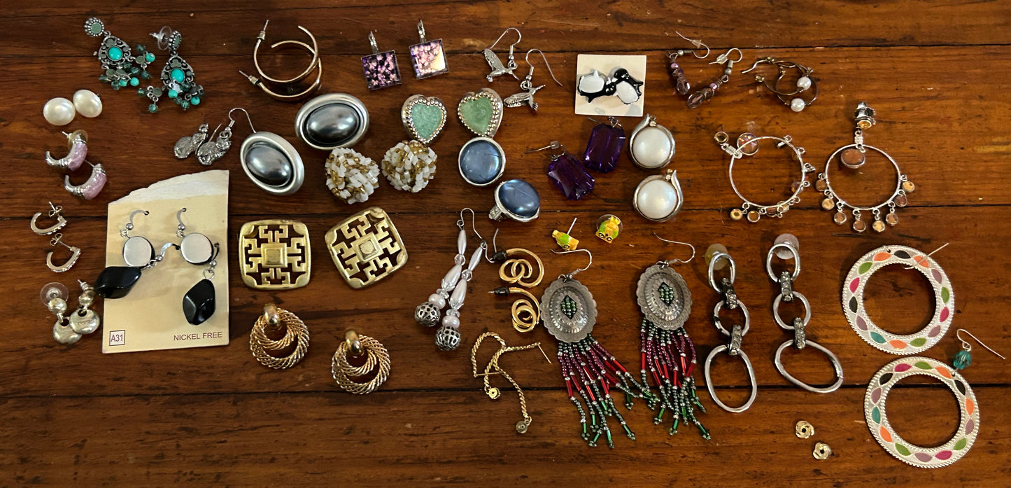 Large Lot of Vintage to Now Pierced Earrings Gold Silver Tone Beaded Hoop