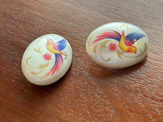 Vintage Avon Plume Faux Pearl Bird Floral Clip On Earrings