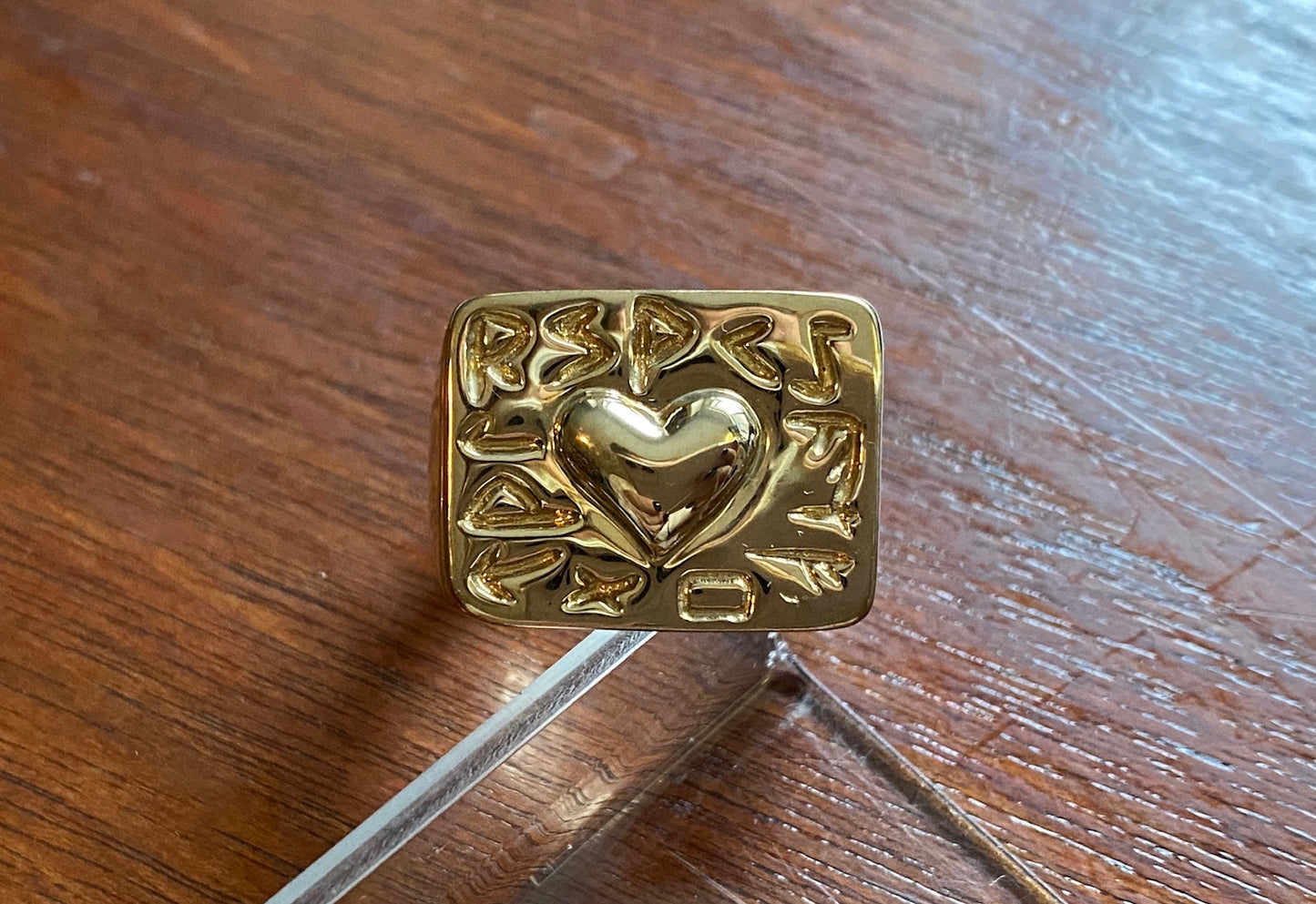 RLM Studio Robert Lee Morris Brass Heart Signet Ring Sz 9