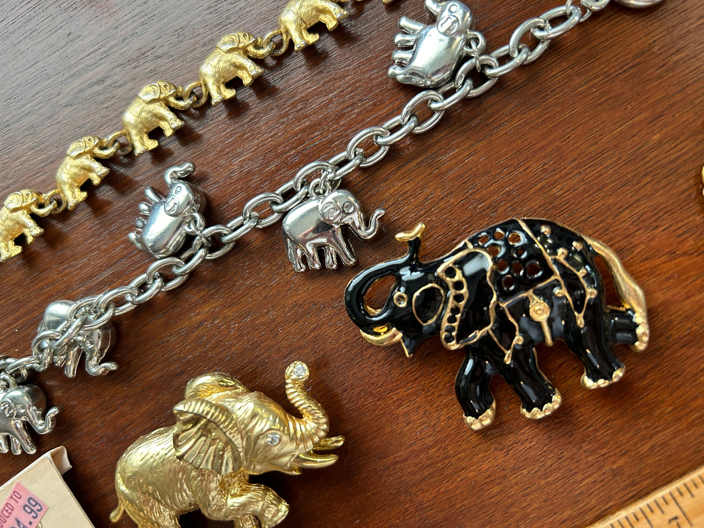 Vintage Elephant Animal Brooch Pin Bracelet  Lot Enamel Gold Tone Rhinestones