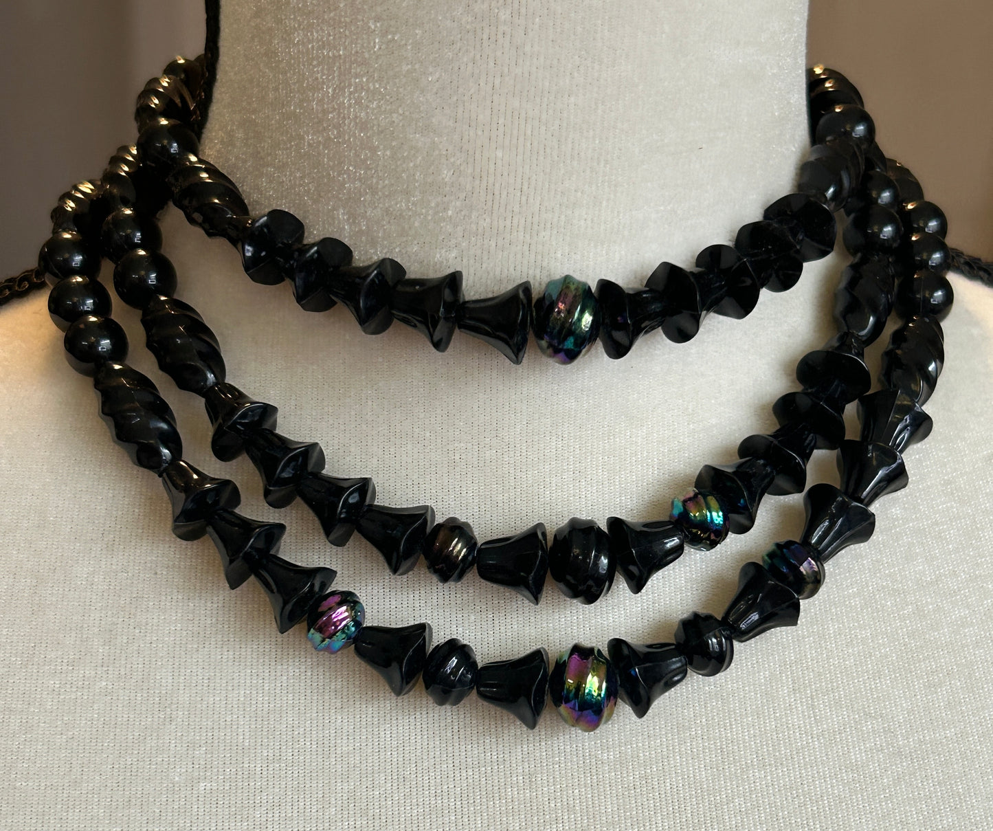 Vintage Western Germany Black AB Aurora Borealis Multistrand Necklace