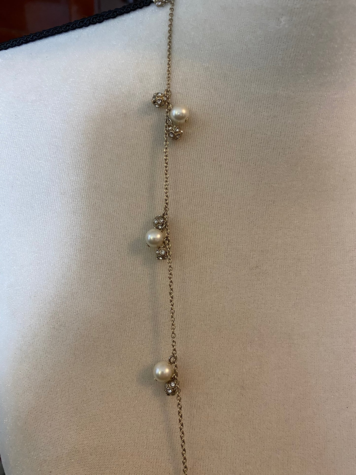 Gold Tone Ann Taylor Rhinestone Faux Pearl Necklace