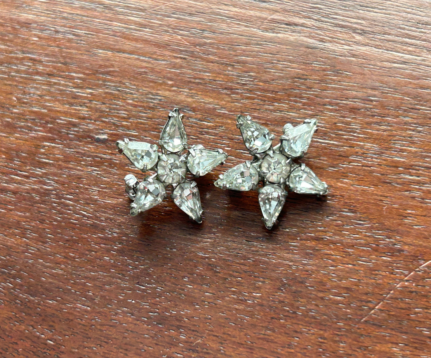 Vintage Lot Set of 2 Silver Tone Rhinesetone Star Small Brooches Pins Pat Pend