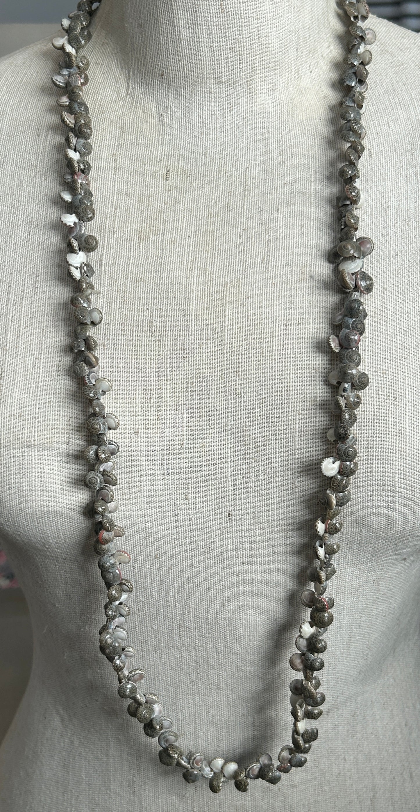 Vintage Tiny Gray Spiral Snail Shell Necklace Long