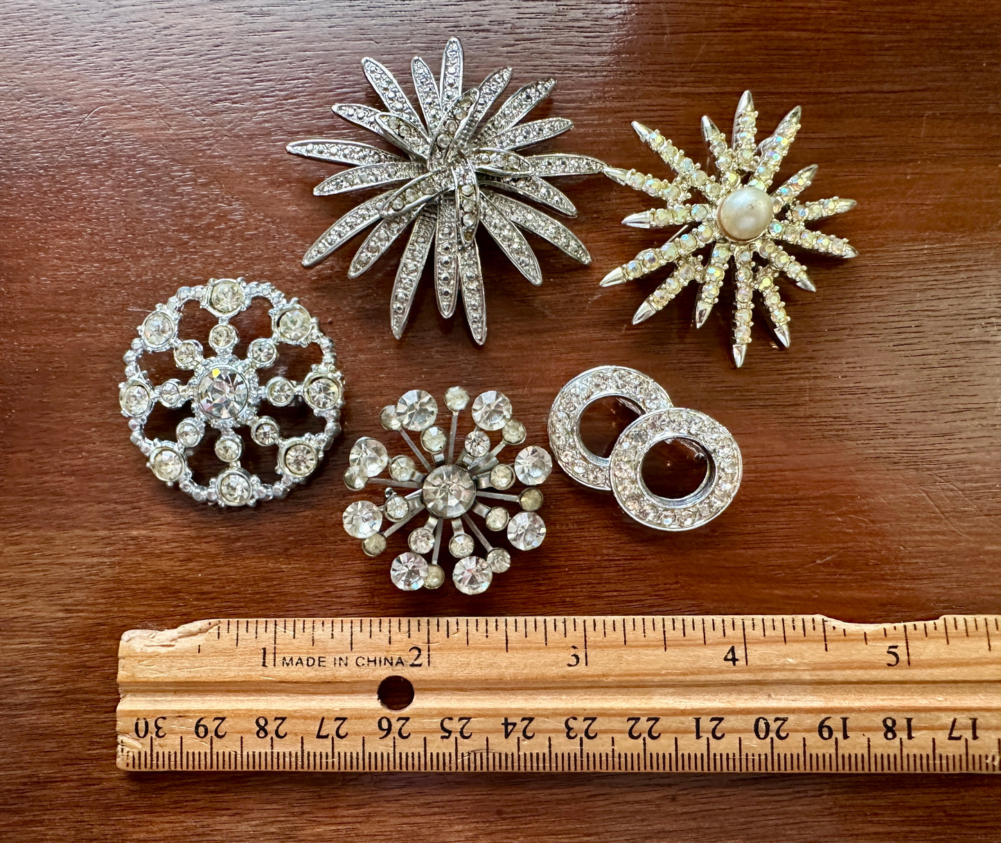 Vintage Silver Gold Tone Rhinestone Wreath Starburst Flower Brooch Lot Emmons AB