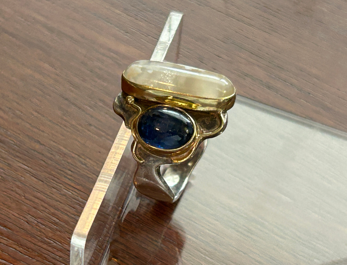 Vintage Artist Signed Shano Kelly Sterling Silver 925 Gold Gemstone Ring Sz 5