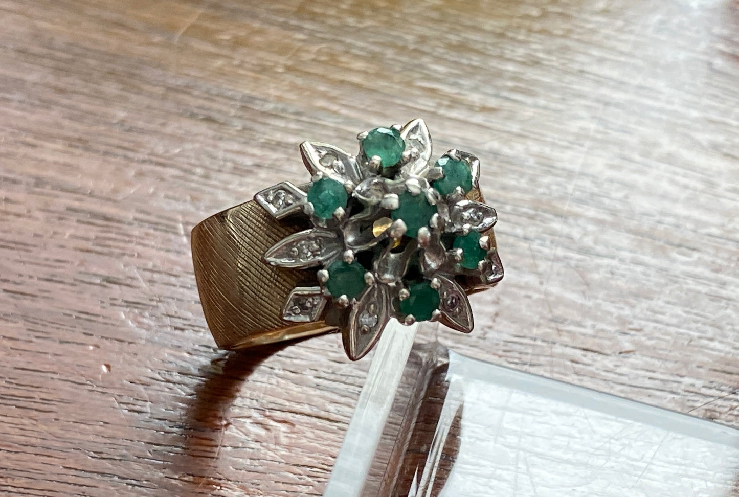 Vintage Trubrite 14k Yellow Gold Emerald Diamond Cocktail Ring Sz 8.25