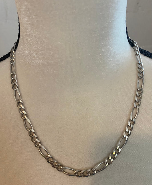 Sterling Silver 925 Flat Link Figaro Chain Link Necklace