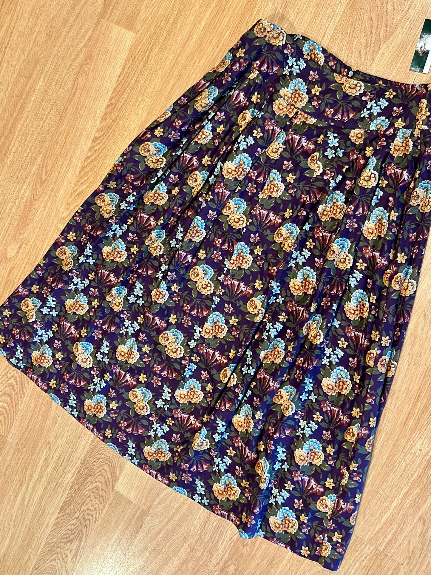 NWT Vintage Charter Club Floral Print High Waisted Midi Skirt Pockets Sz 14