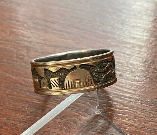 Signed OP Sterling Silver Gold Filled Storyteller Band Ring Sz 11.5