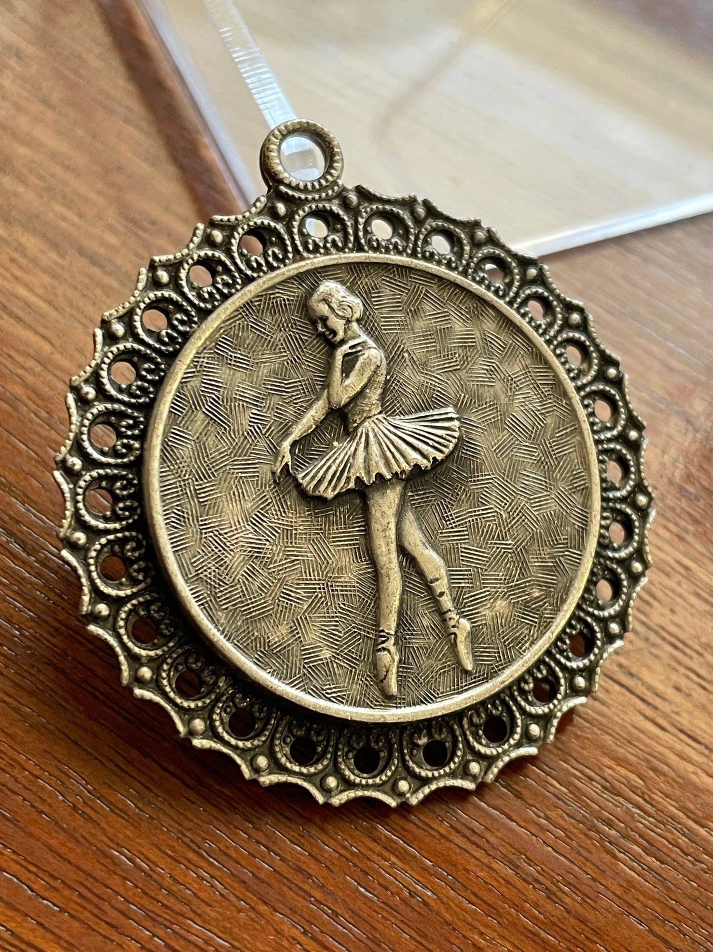 Vintage Silver Tone Round Pendant Ballerina