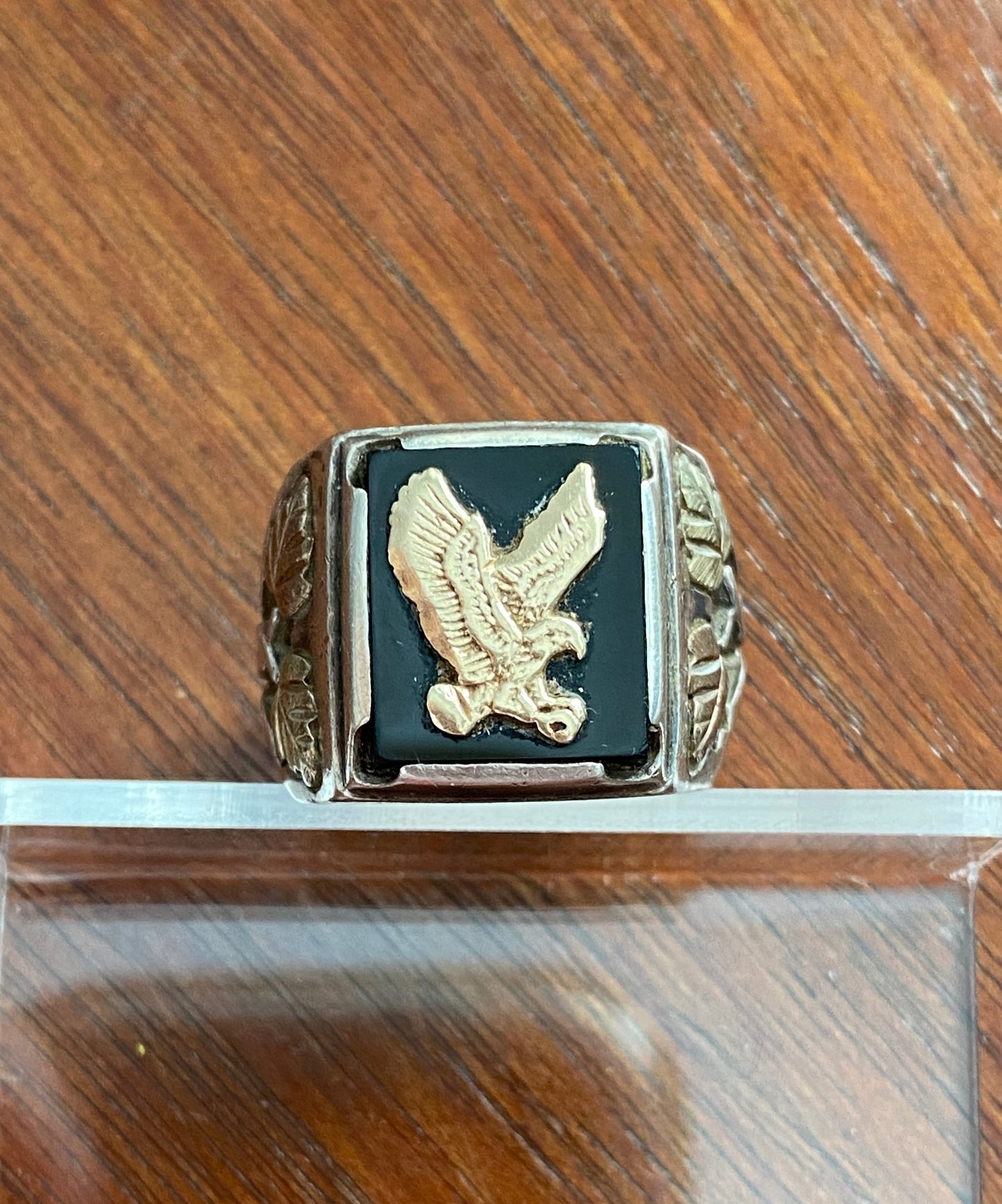 Sterling Silver 925 Onyx Eagle Signet Ring Sz 9.75