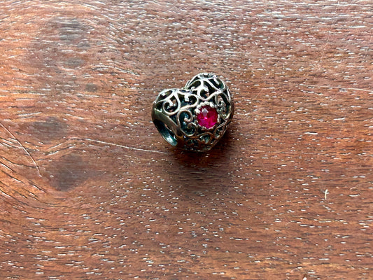 Pandora Openwork Heart 925 SterlingJanuary July Red Birthstone Bracelet Charm