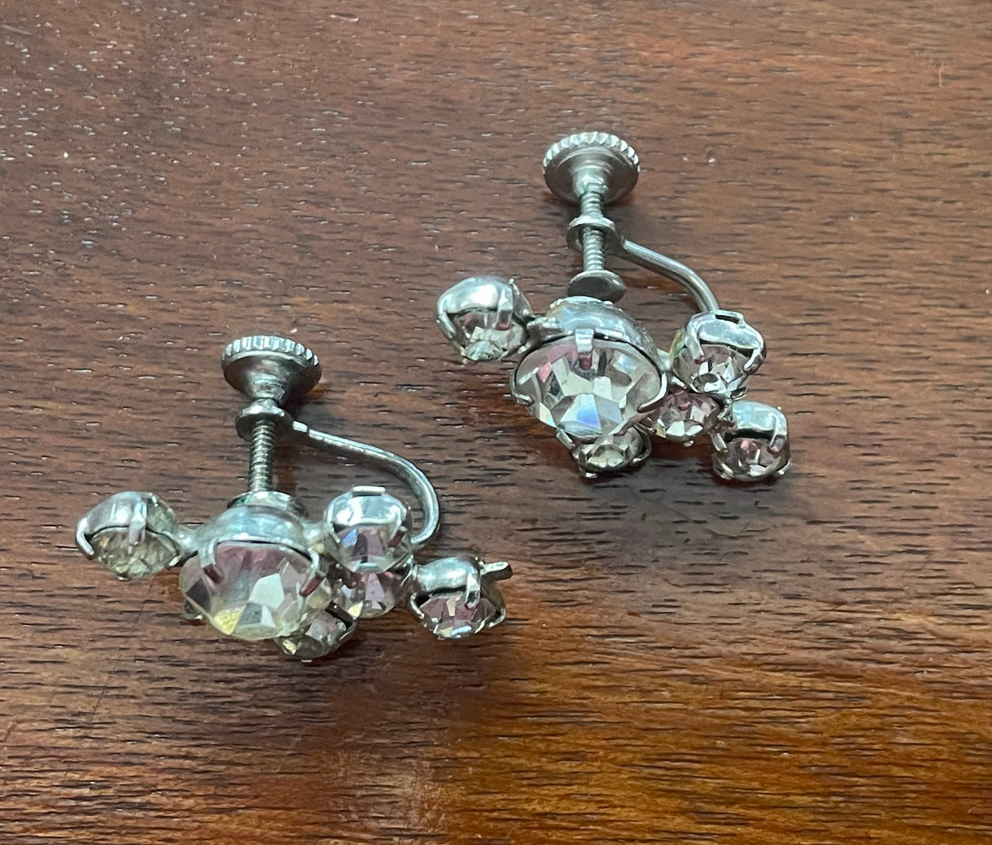 Vintage Silver Tone & Clear Rhinestone Screwback Earrings