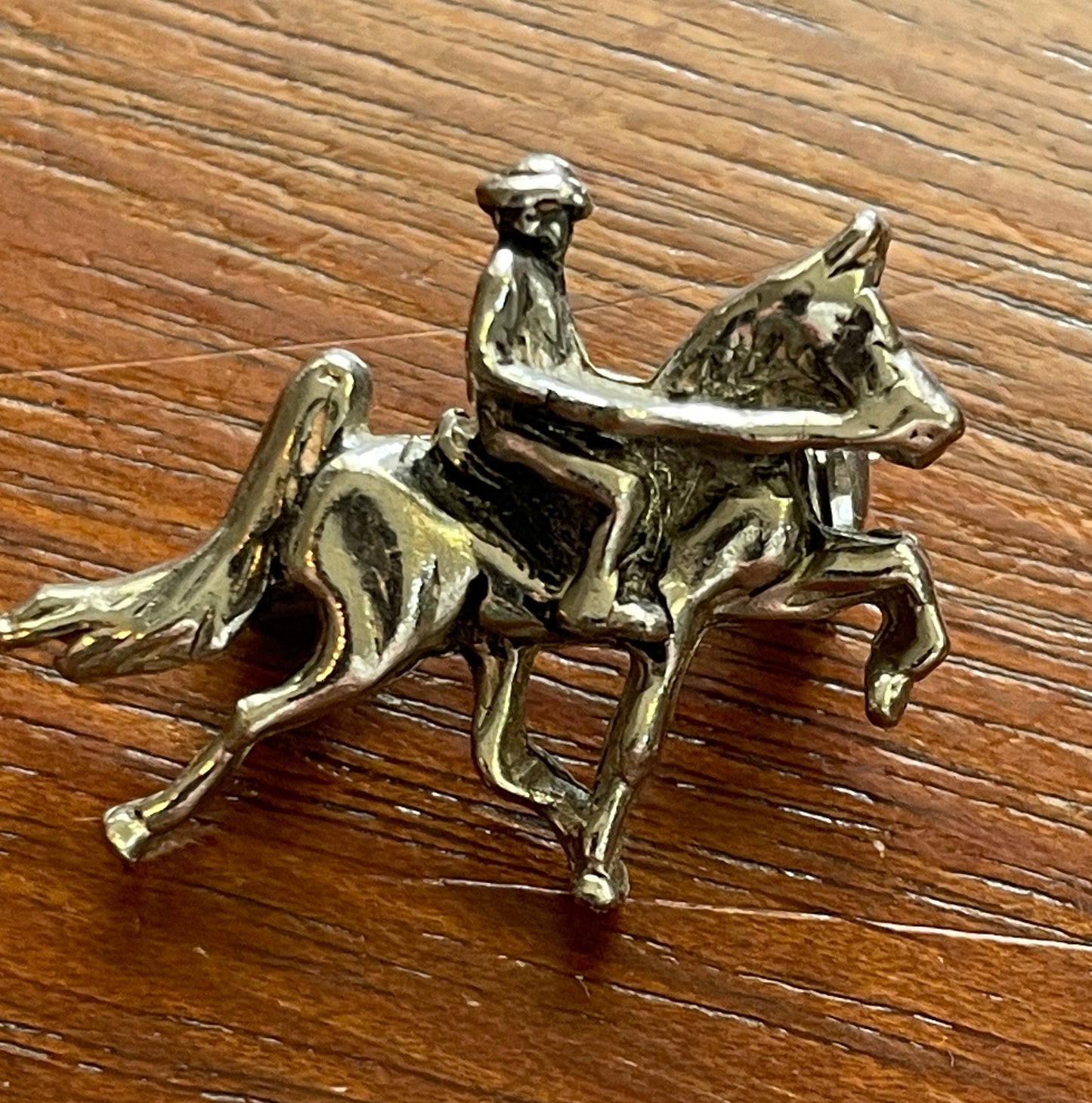 Vintage Silver Tone Man On Horse Brooch Lapel Pin Small