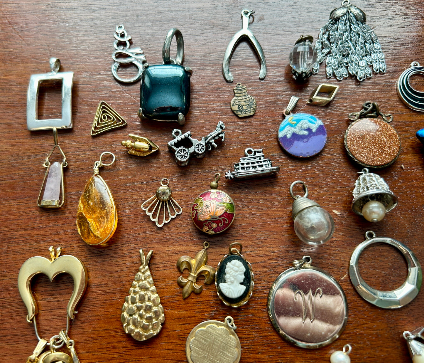 Vintage to Now Art Lot of Charms Pendants Over 40 Enamel Copper Glass Cameo