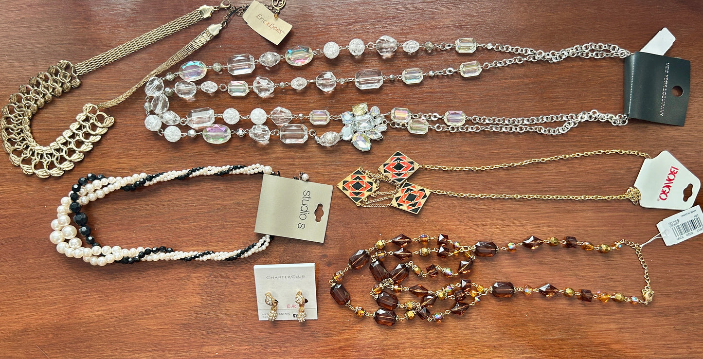 New with Tag Jewelry Lot Faux Pearl Rhinestoners AB Beaded Necklace Macy's