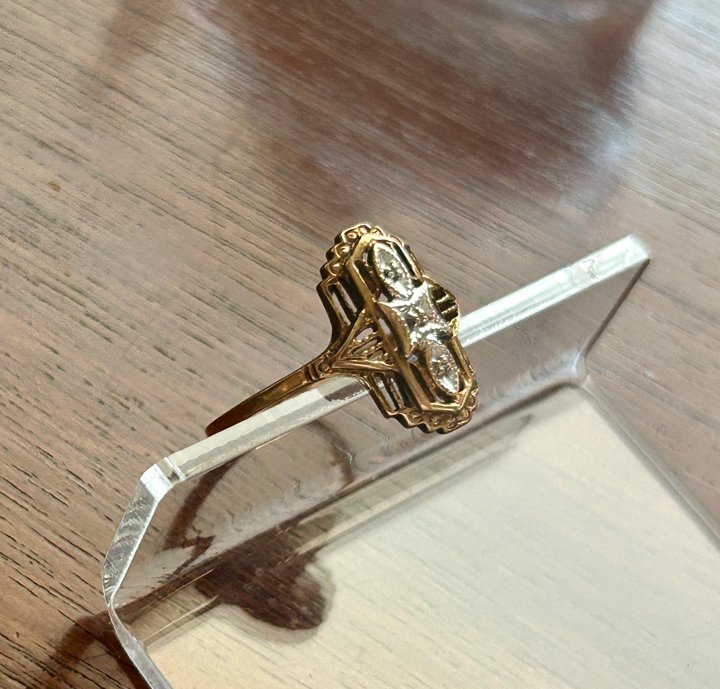 Vintage 10k Yellow Gold Diamond Accent Signet Deco Style Ring Sz 8