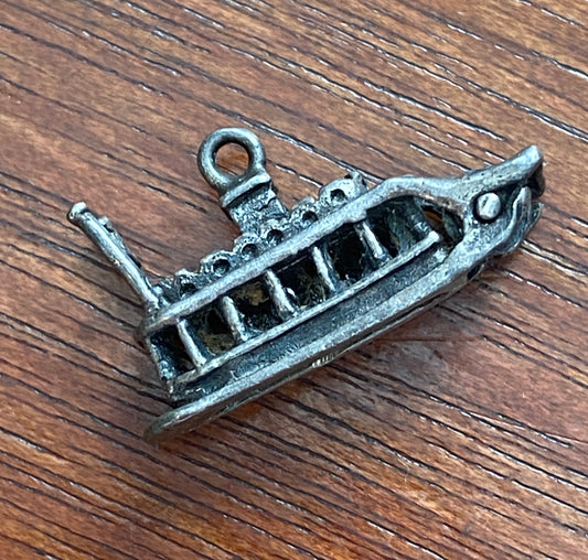 Vintage Silver Steamboat Tug Boat Charm