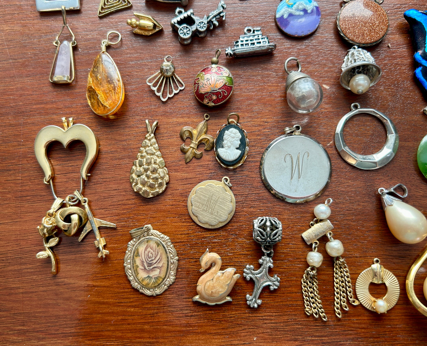 Vintage to Now Art Lot of Charms Pendants Over 40 Enamel Copper Glass Cameo