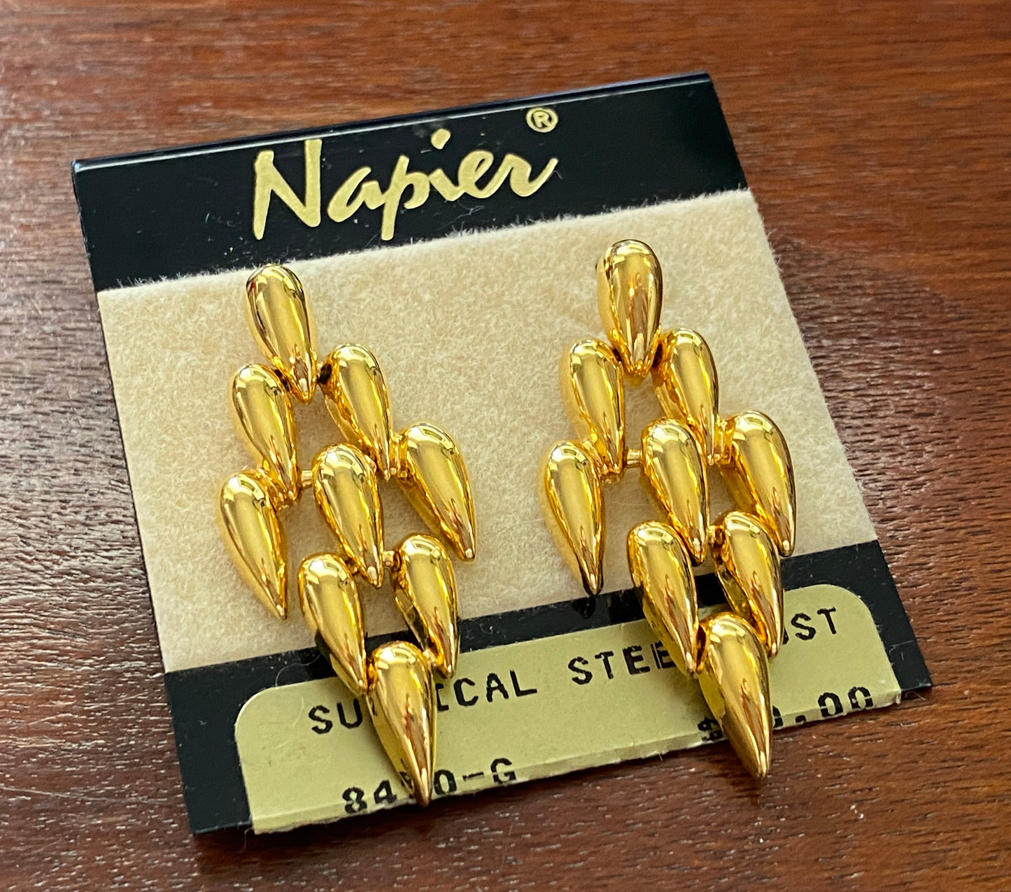 Vintage Gold Tone Napier Spike Modern Drop Dangly Pierced Earrings