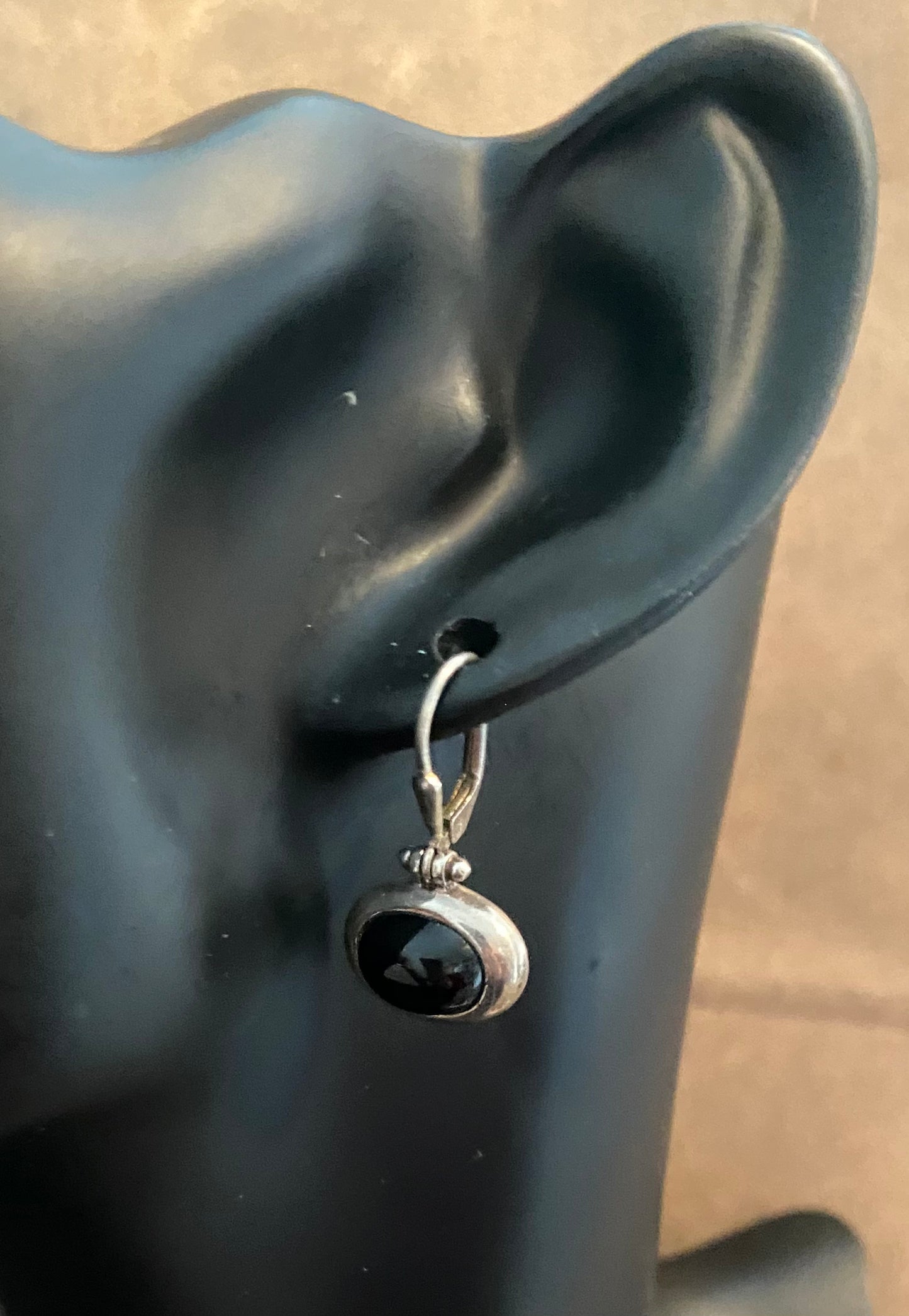 Sterling Silver 925 Black Onyx Drop Dangly Pierced Earrings