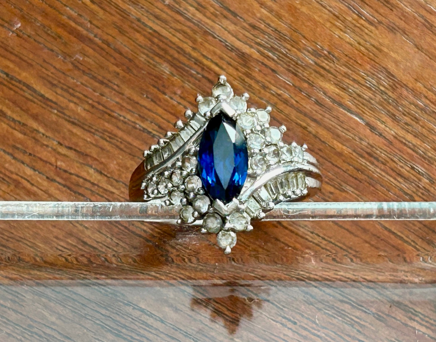 Sterling Silver 925 Blue Marquise Cubic Zirconia Cocktail Ring Sz 7