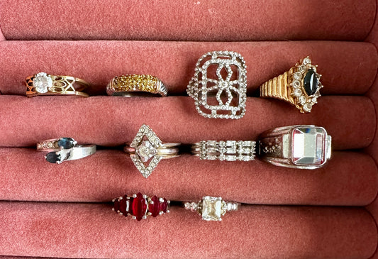 Vintage Cocktail Fashion Ring Lot Rhinestone Gold Plate Avon Silver Tone