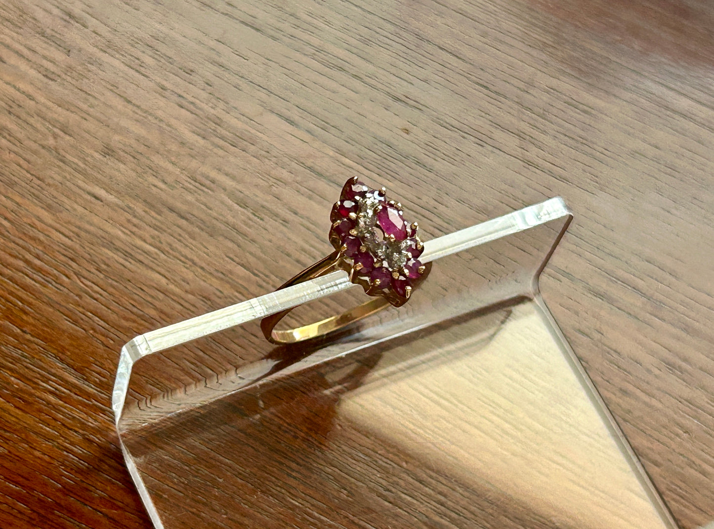 10k Yellow Gold Marquise Round Ruby Diamond Cluster Cocktail Ring Sz 6.5