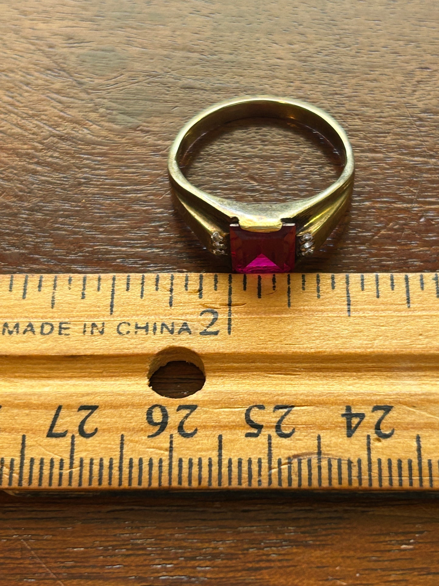 Vintage Mens 14k Yellow Gold Simulated Ruby Signet Ring Sz 8.25